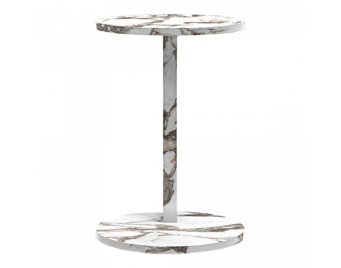 Помощна маса Holeby 56 x Ø 38 см мраморна визия, кремаво бяло []