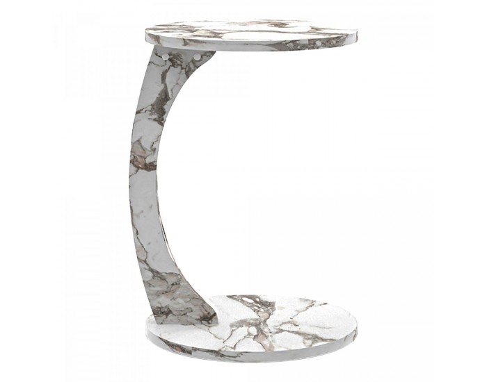 Помощна маса Holeby 56 x Ø 38 см мраморна визия, кремаво бяло []