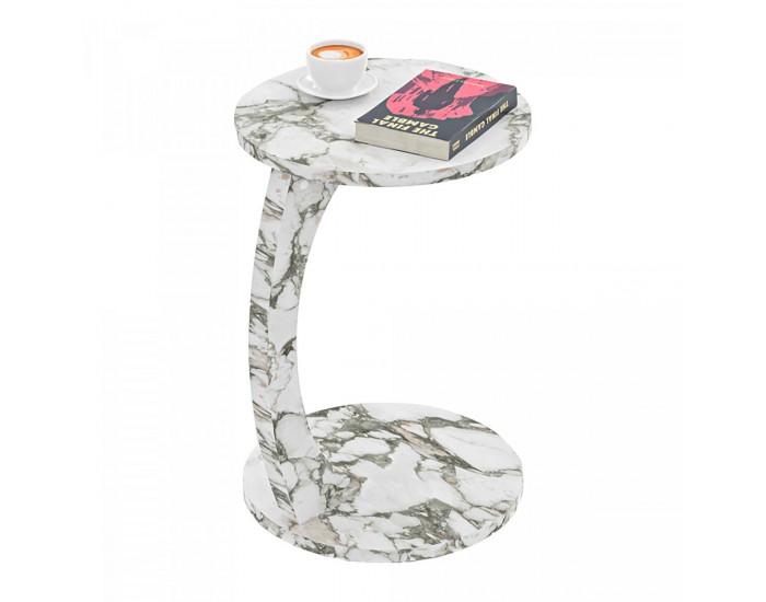 Помощна маса Holeby 56 x Ø 38 см мраморна визия, кремаво бяло []