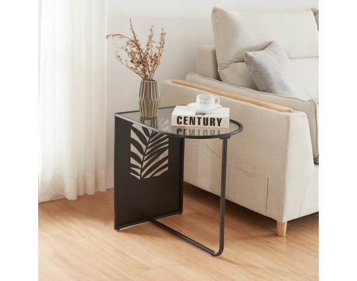 Помощна маса Ulvik 50x50x35см от метал и стъкло черна []