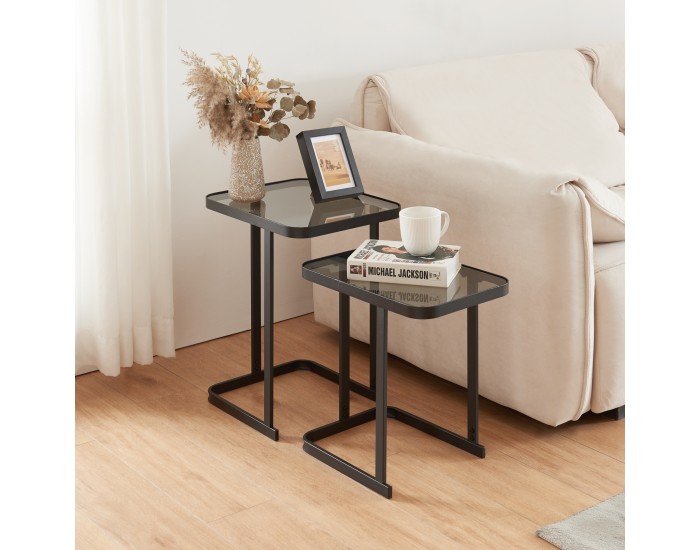 Комплект маси за гнездене Laxå от 2 стъклени и метални черни []