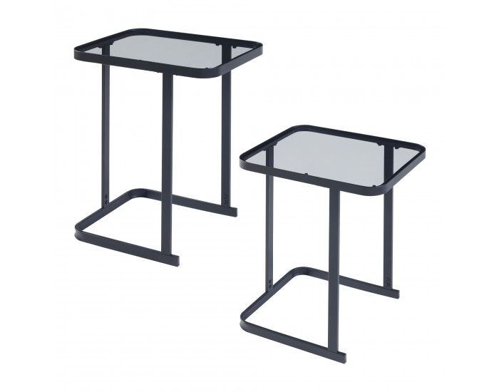 Комплект маси за гнездене Laxå от 2 стъклени и метални черни []