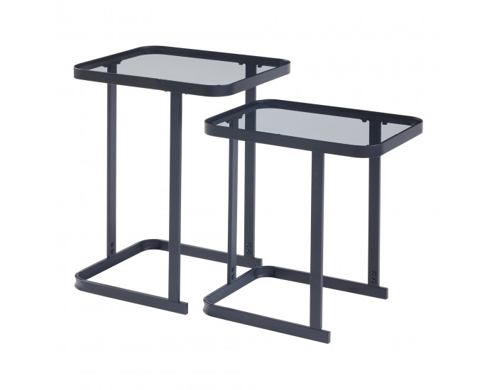 Комплект маси за гнездене Laxå от 2 стъклени и метални черни []