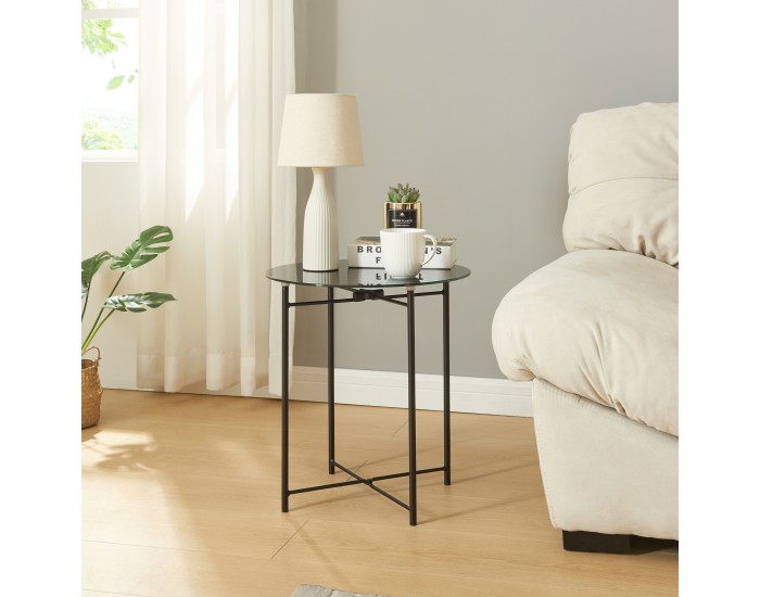 Помощна маса Ödeshög със стъклен плот 45xØ42см черен []