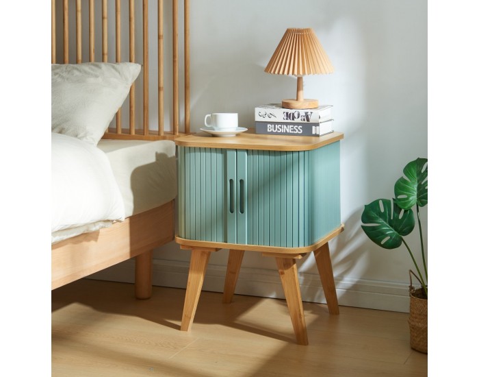 Помощна маса Tysvær 59x45x45 см бамбук/синьо []