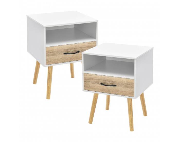 Комплект помощна масичка Gävle от 2 бели/дъб []