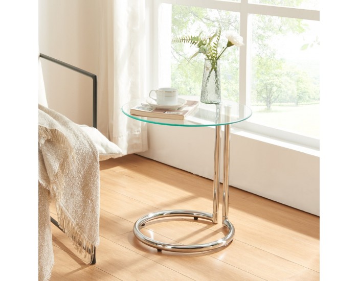 Помощна маса Ylivieska 46xØ45 см цвят хром/прозрачно стъкло []