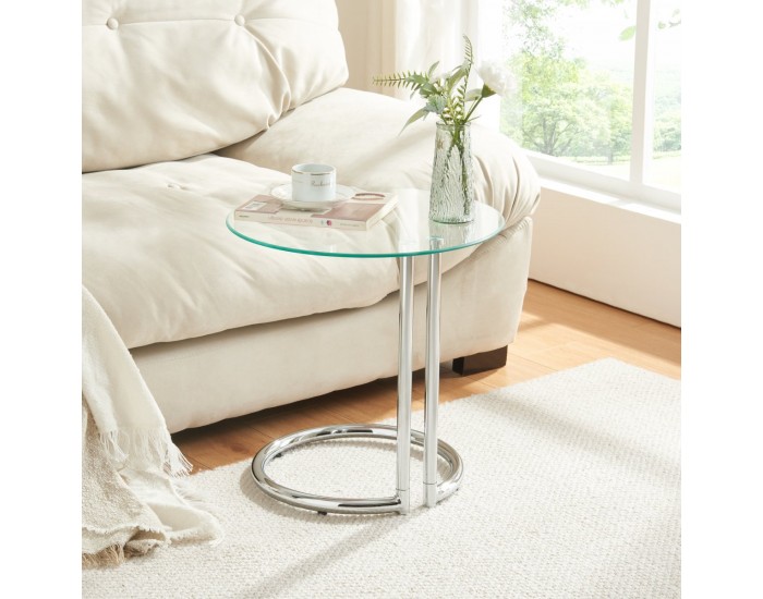 Помощна маса Ylivieska 46xØ45 см цвят хром/прозрачно стъкло []