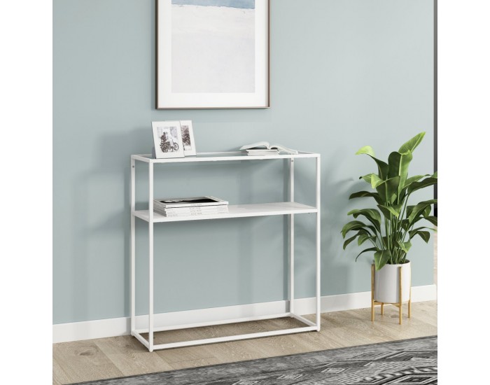 Конзолна маса Kuhmo бял стъклен плот []