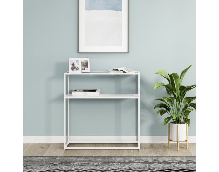 Конзолна маса Kuhmo бял стъклен плот []