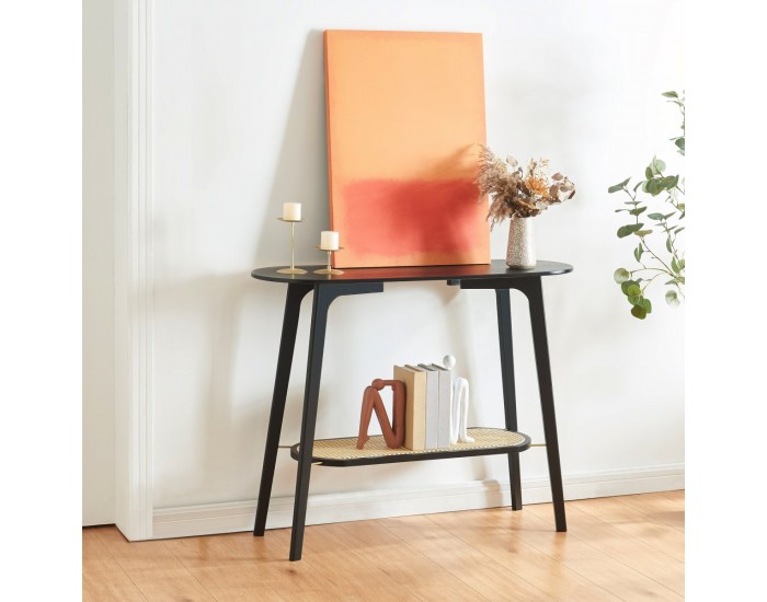 Конзолна маса Taivalkoski 100x35x80 см черен/изглед ратан []