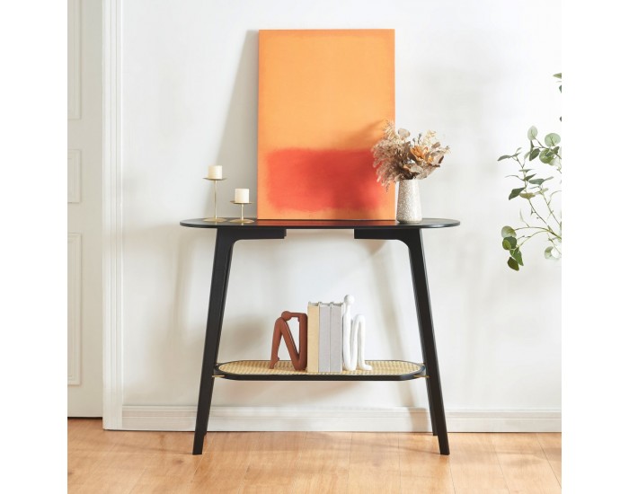 Конзолна маса Taivalkoski 100x35x80 см черен/изглед ратан []