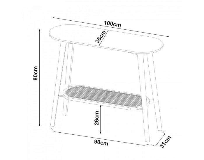 Конзолна маса Taivalkoski 100x35x80 см черен/изглед ратан []