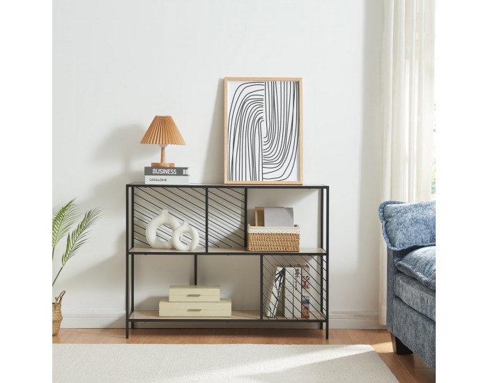 Конзолна маса Övertorneå 100x30x75 см черно/дъб []