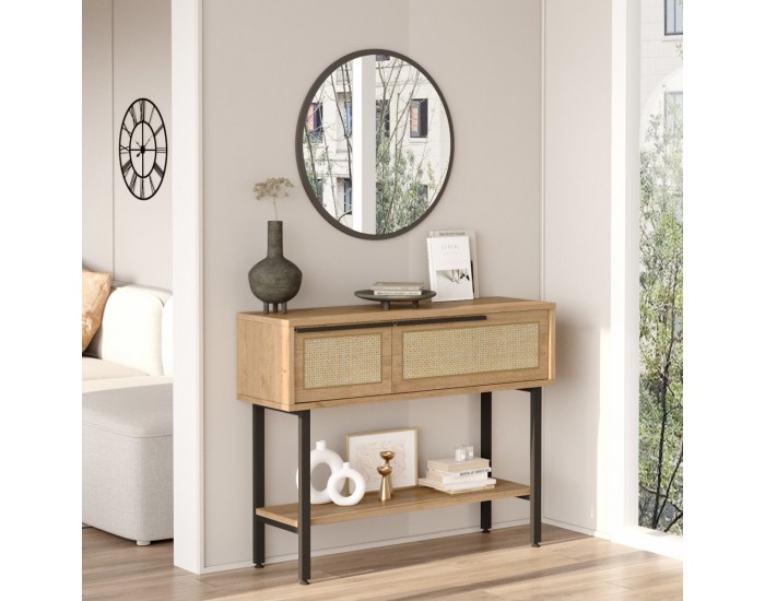 Конзолна маса Kvænangen 100x30x76 cm вид дъб/ратан []