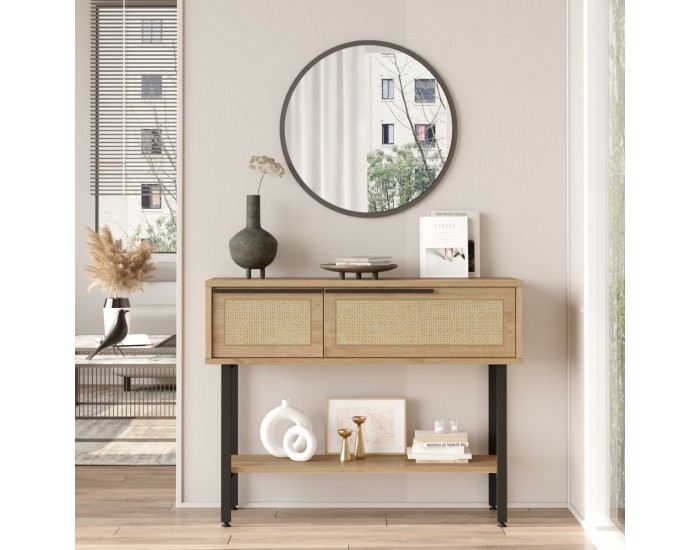 Конзолна маса Kvænangen 100x30x76 cm вид дъб/ратан []