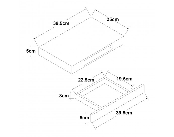 Стенен рафт Hyvinkää с чекмедже в бетонен вид []