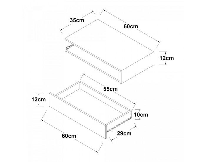 Стенен рафт Kärsämäki с чекмедже в бетонен вид []