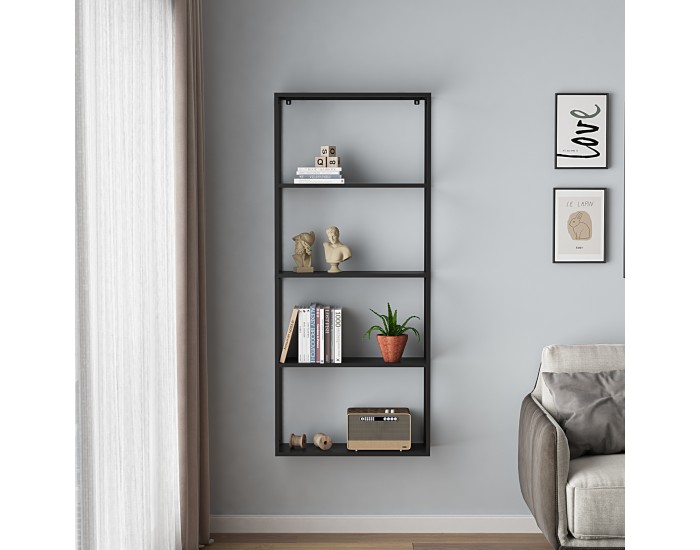 Стенен рафт Jämijärvi с 4 рафта, черен, мат []