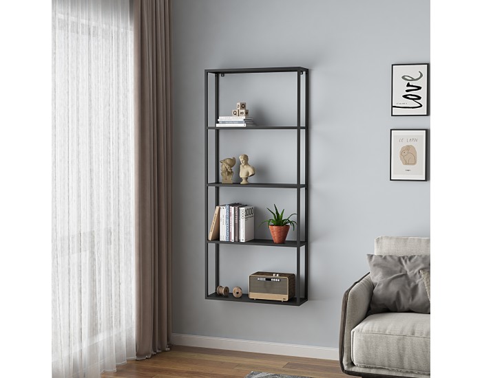 Стенен рафт Jämijärvi с 4 рафта, черен, мат []