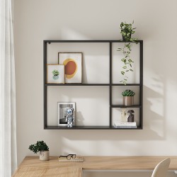 Стенен рафт Jämijärvi с 5 рафта, черен, мат [] - Sonata G