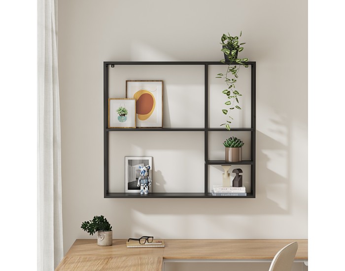 Стенен рафт Jämijärvi с 5 рафта, черен, мат []