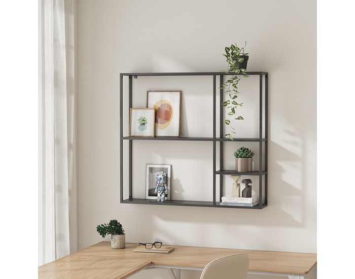 Стенен рафт Jämijärvi с 5 рафта, черен, мат []