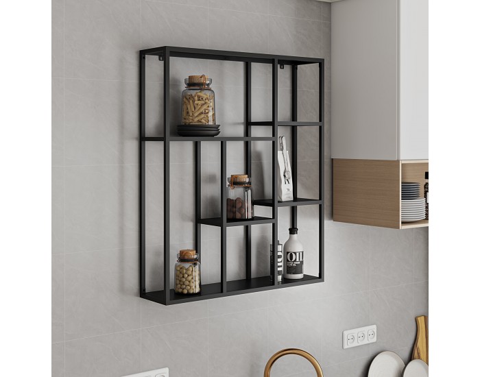 Стенен рафт Jämijärvi със 7 рафта, черен, мат []