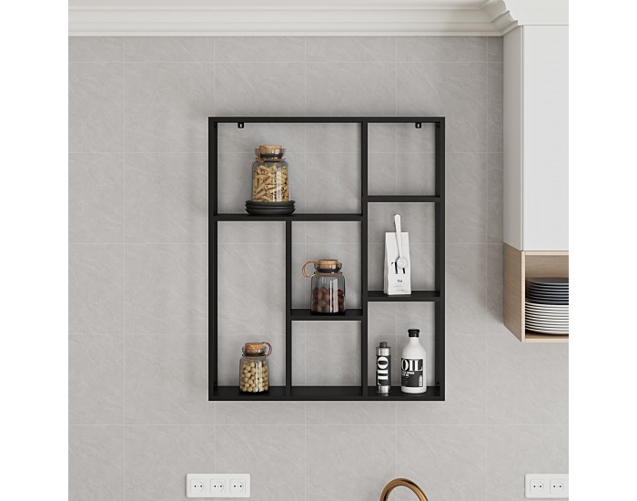 Стенен рафт Jämijärvi със 7 рафта, черен, мат []