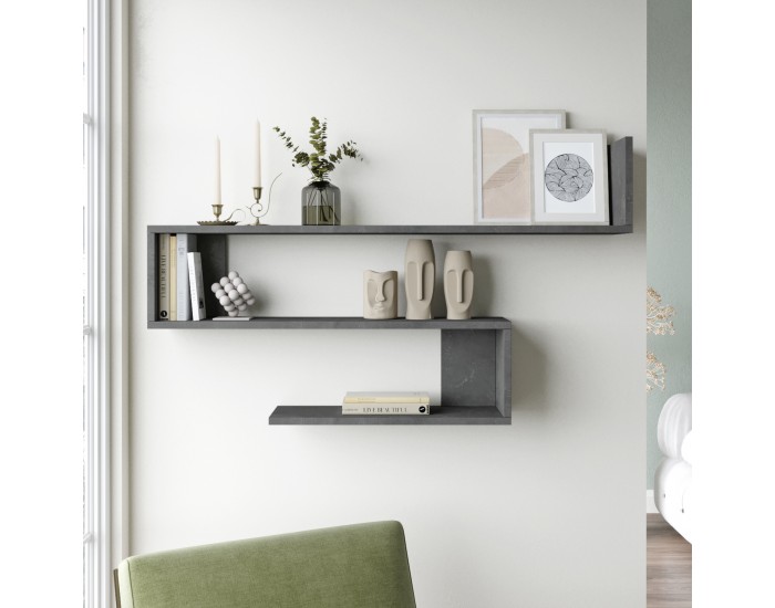 Стенен рафт Kitee 120 x 14,5 x 71,5 см бетонен вид []