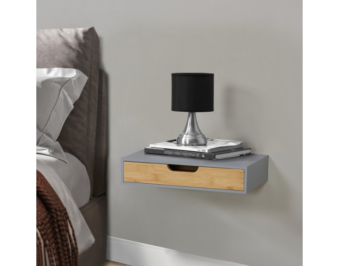 Стенен рафт Bokn с чекмедже, бамбуково сиво []