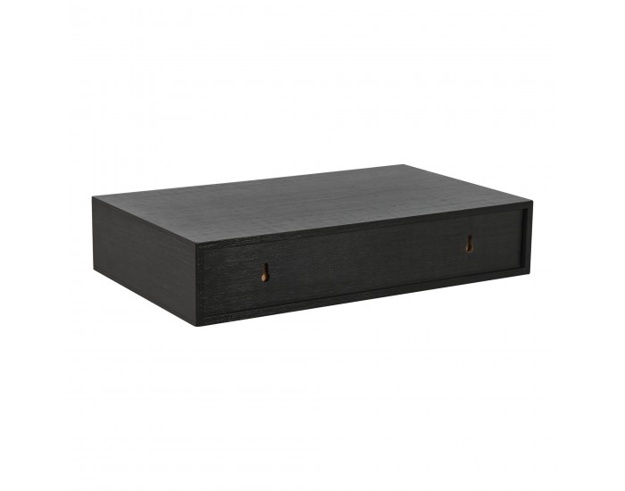 Стенен рафт Bokn с чекмедже, бамбук, черен []