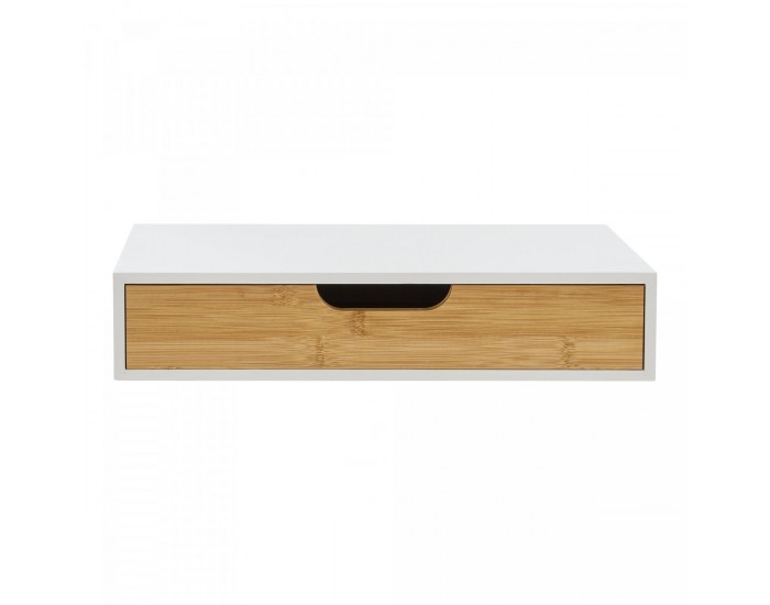 Стенен рафт Bokn с чекмедже, бамбук, бял []