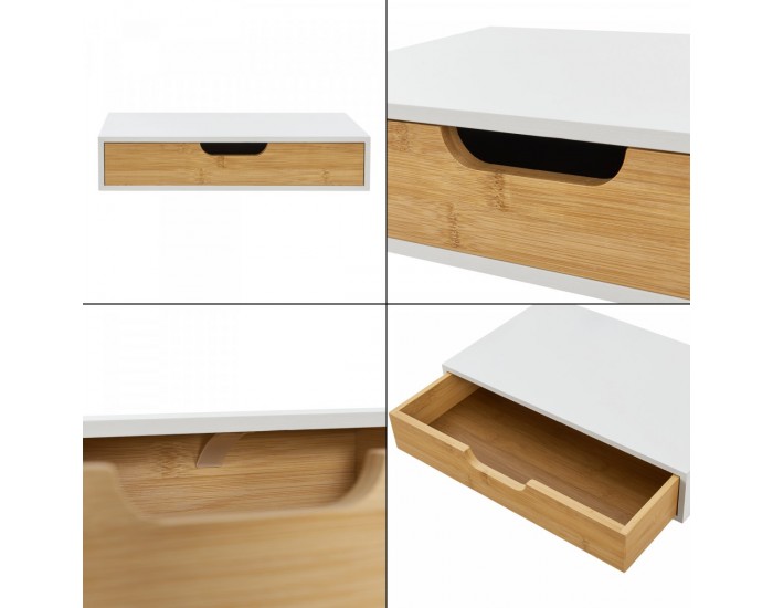 Стенен рафт Bokn с чекмедже, бамбук, бял []