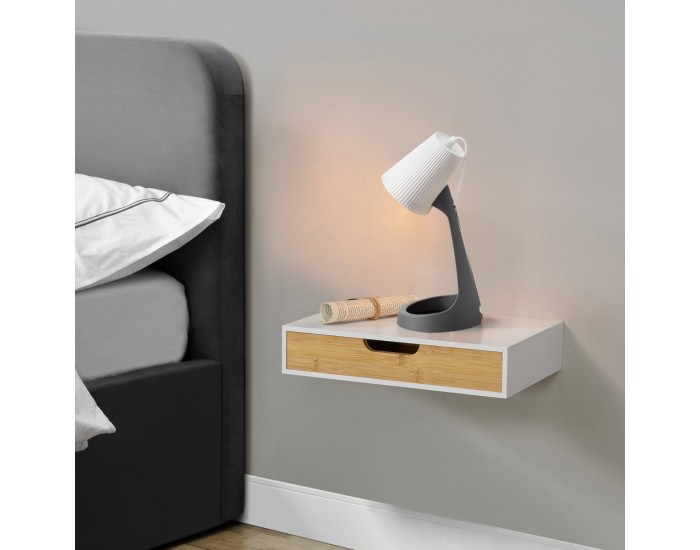 Стенен рафт Bokn с чекмедже, бамбук, бял []