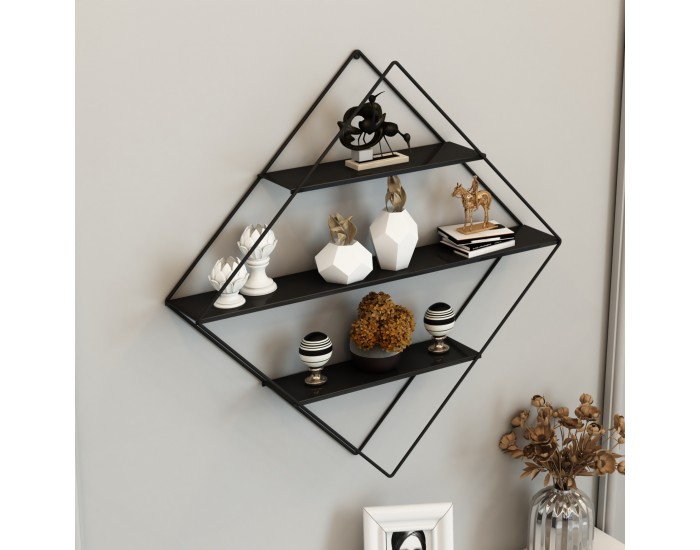 Стенен рафт Polvijärvi 50x9x66 cm с форма на диамант черен []