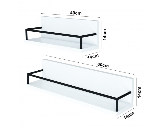 Стенен рафт Grue комплект от 2 бели/черни []
