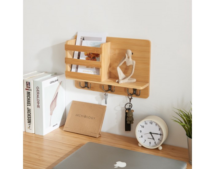 Стенен рафт Giske 33x8x22 см бамбук []