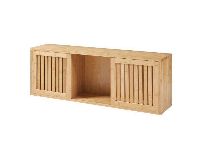 Стенен рафт Grums с две плъзгащи се врати 92,5x20x33см бамбук []