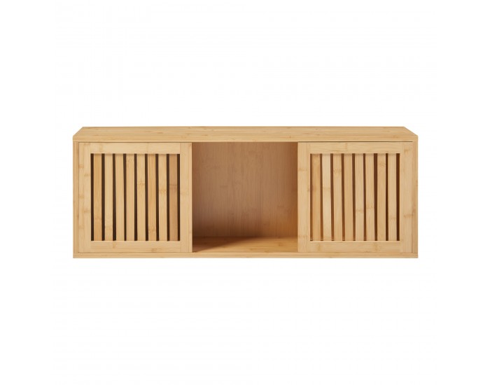 Стенен рафт Grums с две плъзгащи се врати 92,5x20x33см бамбук []