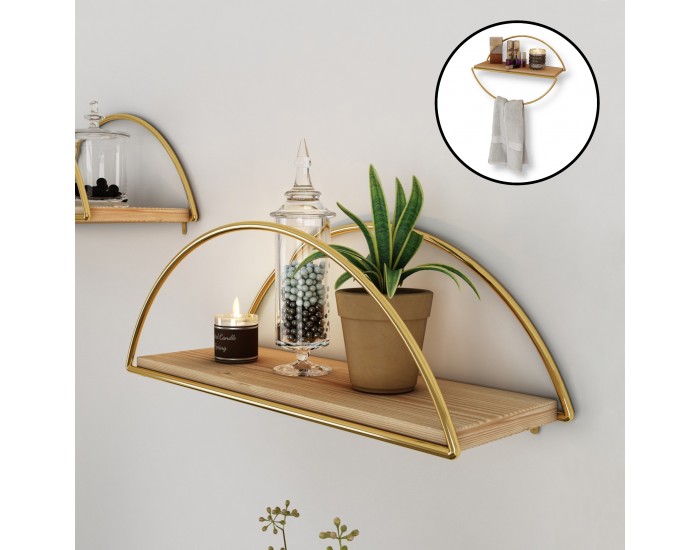 Стенен рафт Mynämäki 39x16x17 см златен цвят []