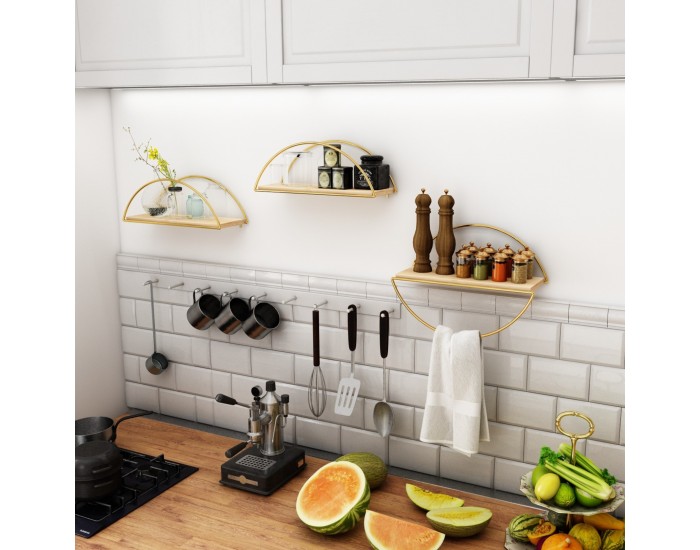 Стенен рафт Mynämäki 39x16x17 см златен цвят []