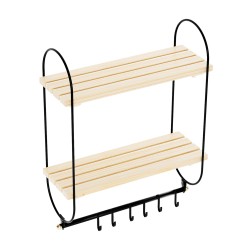 Стенен рафт Pielavesi с 6 куки черен/натурален [] - Дневна