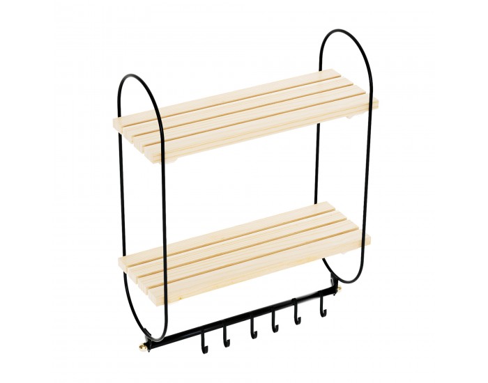 Стенен рафт Pielavesi с 6 куки черен/натурален []