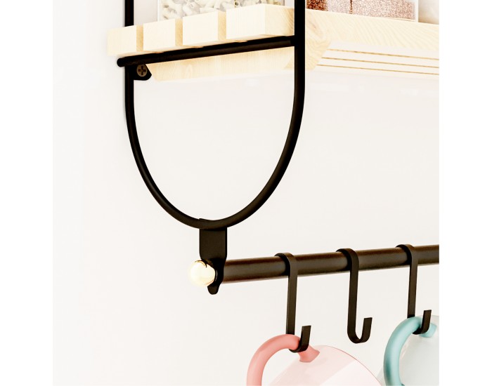 Стенен рафт Pielavesi с 6 куки черен/натурален []