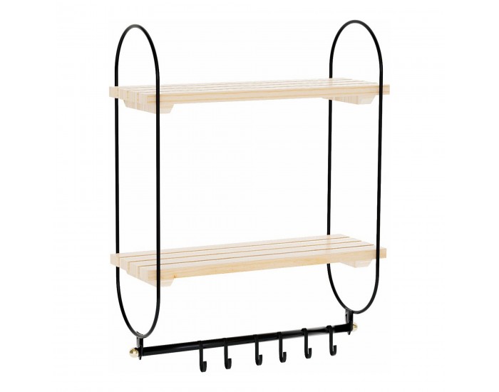 Стенен рафт Pielavesi с 6 куки черен/натурален []