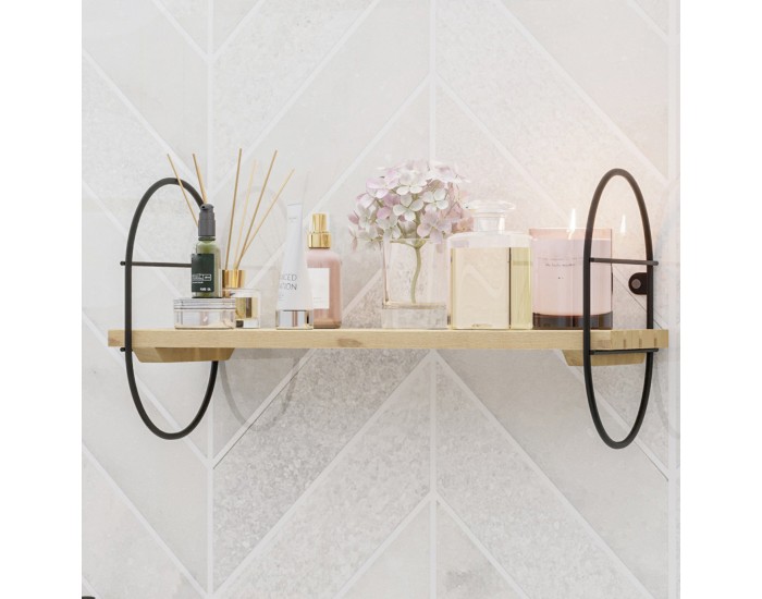 Стенен рафт Oulu метална рамка 40x16x20cm черен/натурален []