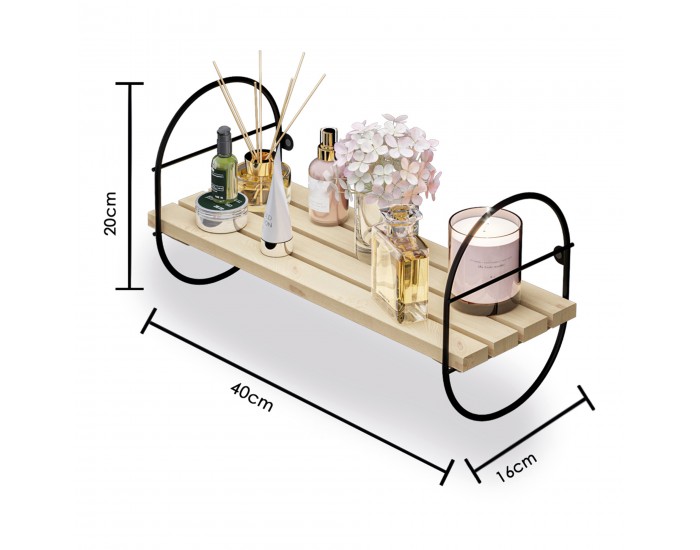 Стенен рафт Oulu метална рамка 40x16x20cm черен/натурален []