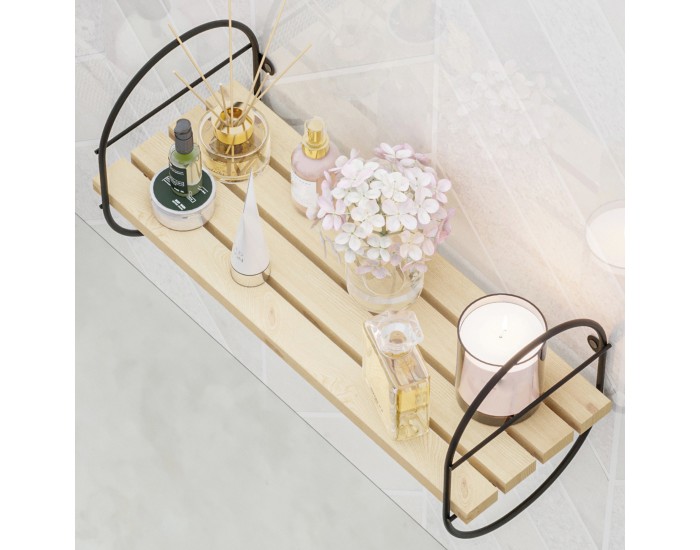 Стенен рафт Oulu метална рамка 40x16x20cm черен/натурален []