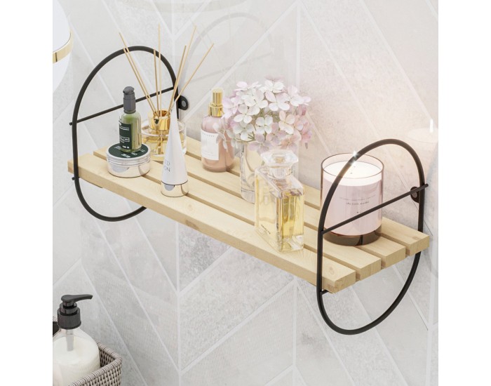 Стенен рафт Oulu метална рамка 40x16x20cm черен/натурален []